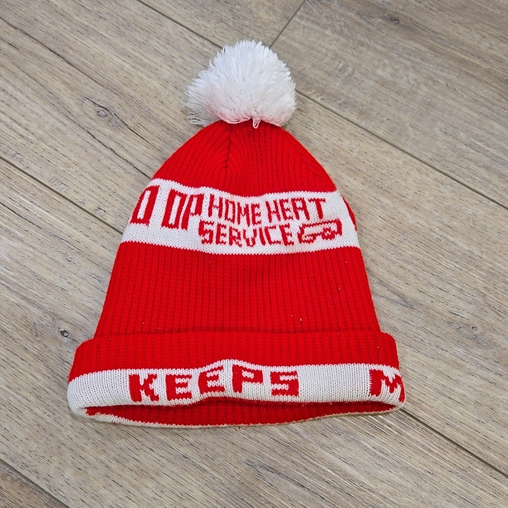 Vintage/Retro Red and White Streetwear Pom-Pom Beanie